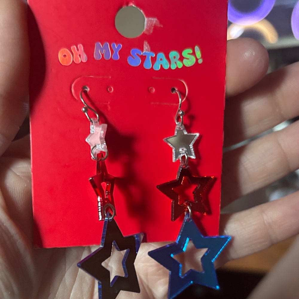 Red and Blue Star Earrings